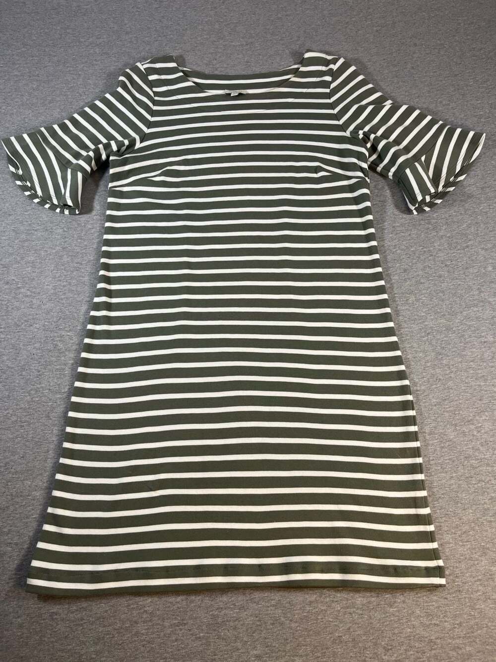 Talbots Green/White Striped Ruffle Sleeve Dress Women’s Size Mp